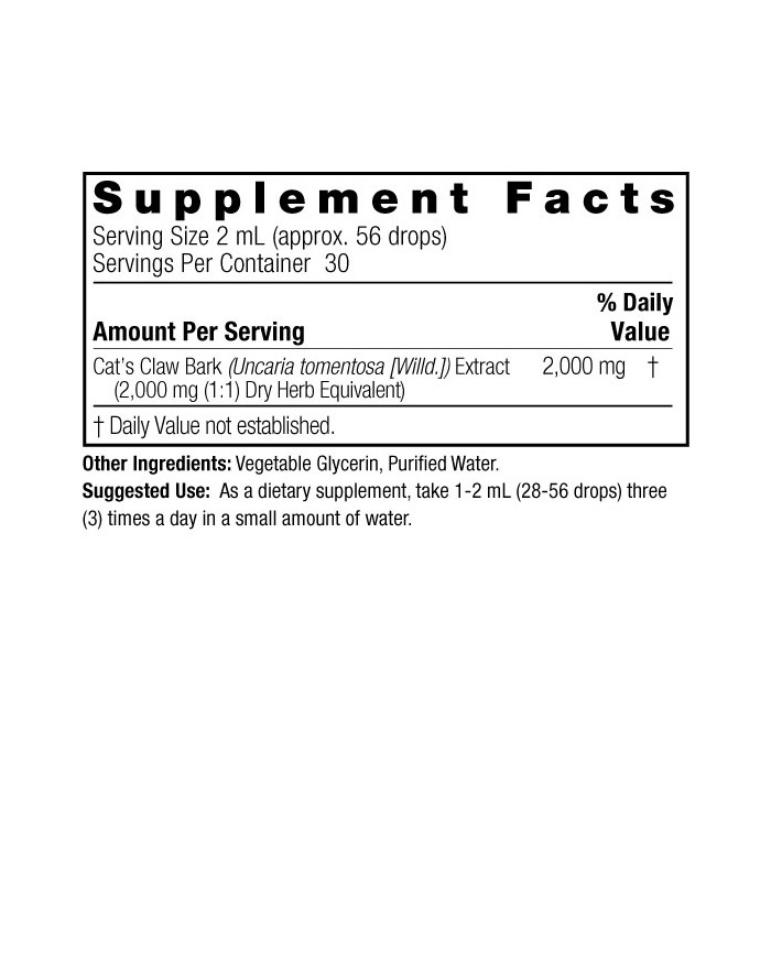 Nature's Answer Cat’s Claw Bark Liquid Extract 2oz Alcohol Free