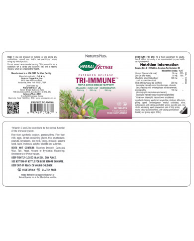 Nature's Plus Herbal Actives Tri-Immune Extended Release 60 Tablets