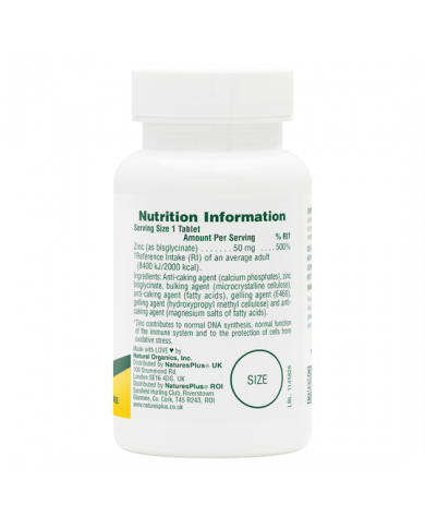 Nature's Plus Zinc 50 mg Tablets