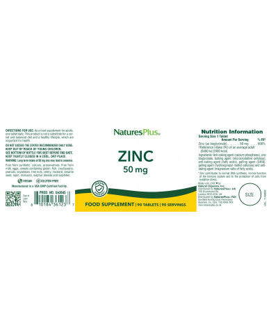 Nature's Plus Zinc 50 mg Tablets