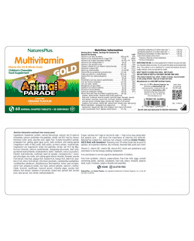Nature's Plus  Animal Parade® GOLD Multivitamin Children's 60 Chewables - Orange