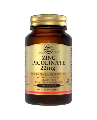 Solgar Zinc Picolinate 22 mg Tablets - Pack of 100